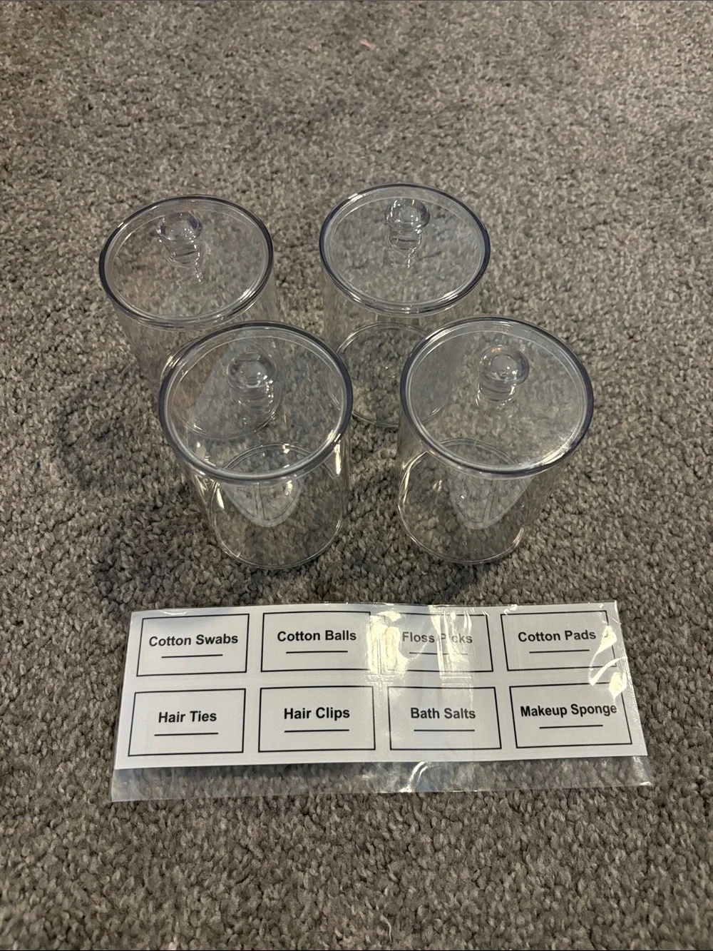 Clear Acrylic Bathroom Organizer Jars (Set of 4)